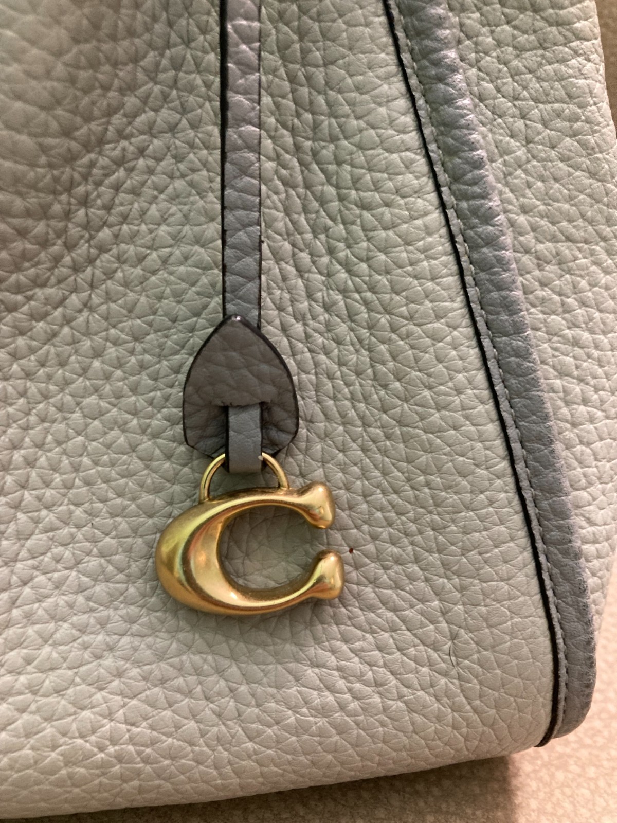COACH ” LORI” CARRYALL STYLE SHOULDER BAG IN PALE GRAY PEBBLED LEATHER_NO. C6627