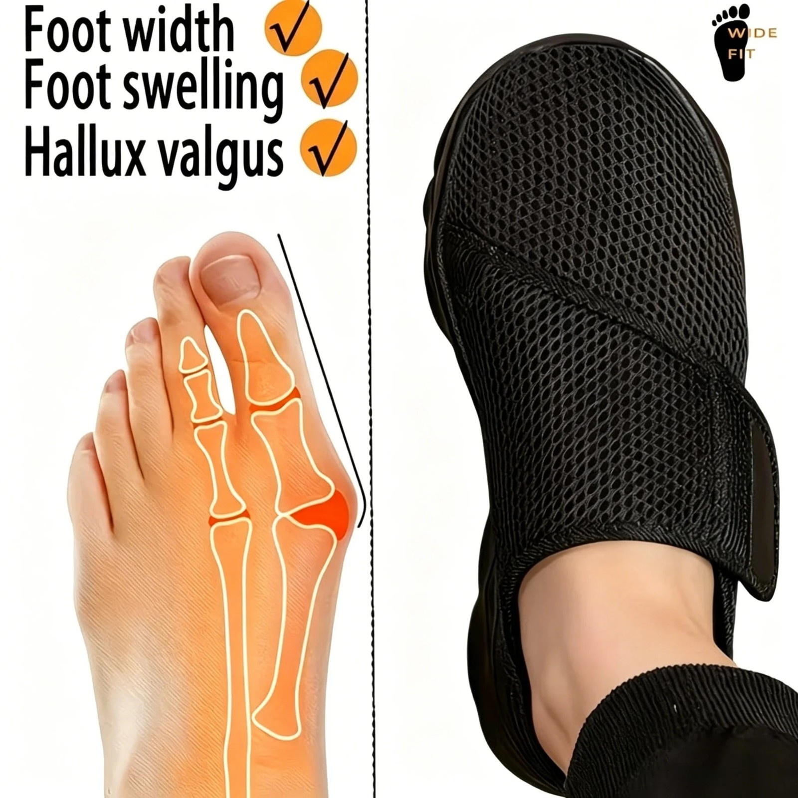 Orthopedic Walking Shoes Wide Fit Diabetic Comfortable Adjustable Casual