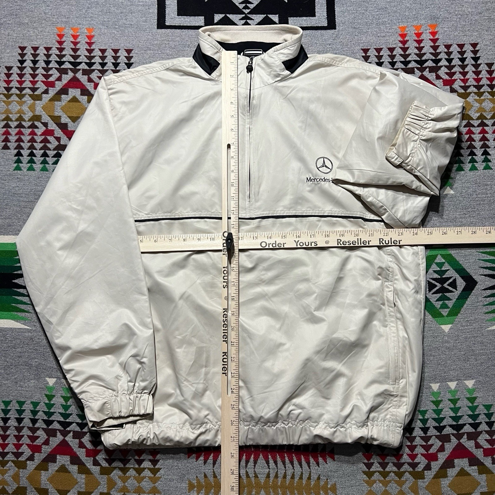 Vintage Mercedes-Benz Windbreaker Size Medium Ivory 1/4 Zip Pullover Jacket R1