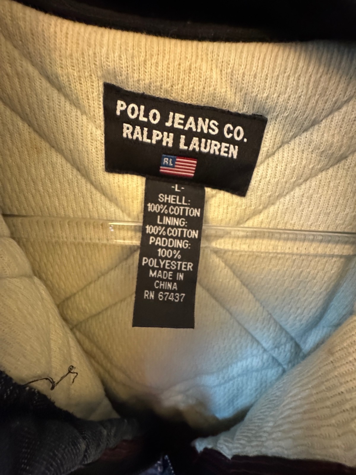 Polo Jeans Co. Ralph Lauren Authentic Work Wear Quilted Denim Jacket Large