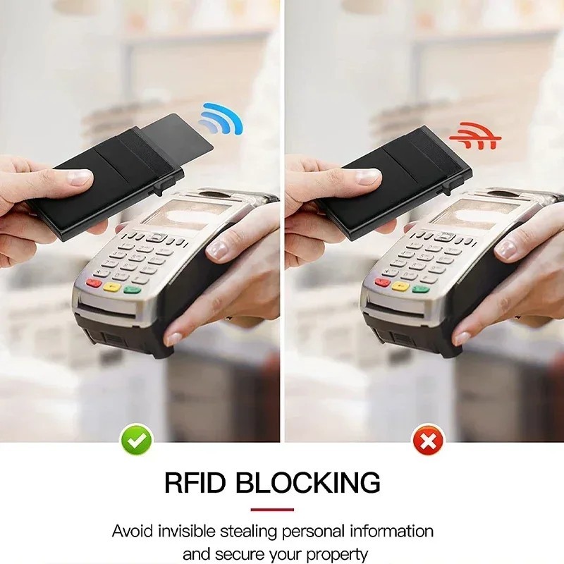 Mens RFID Blocking Wallet Slim Credit Card Holder Black Minimalist Auto Pop Up