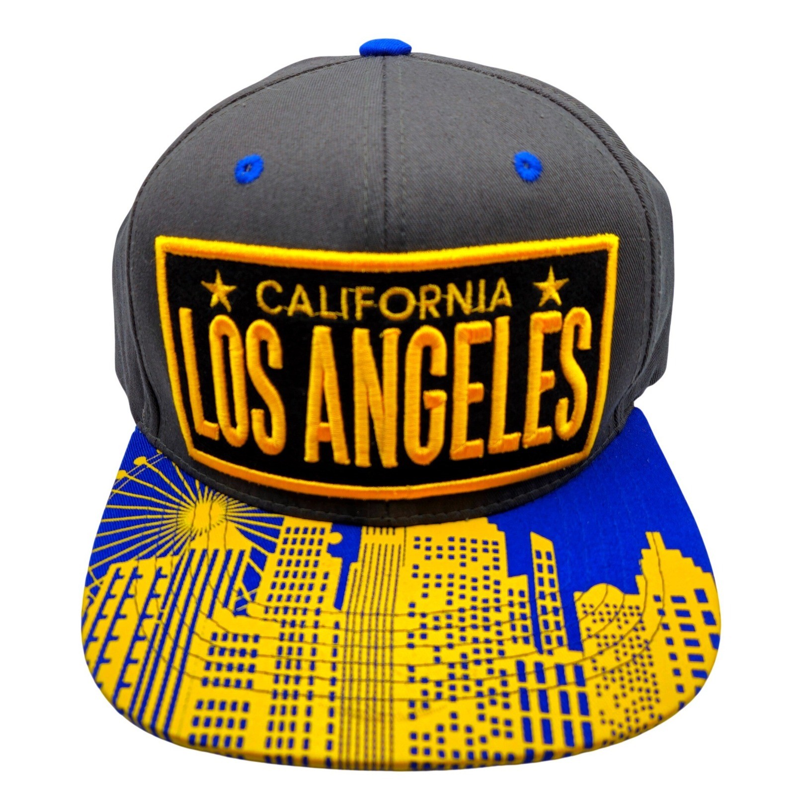 Top Level Los Angeles California Snapback Hat Grey Blue Skyline Graphic Brim