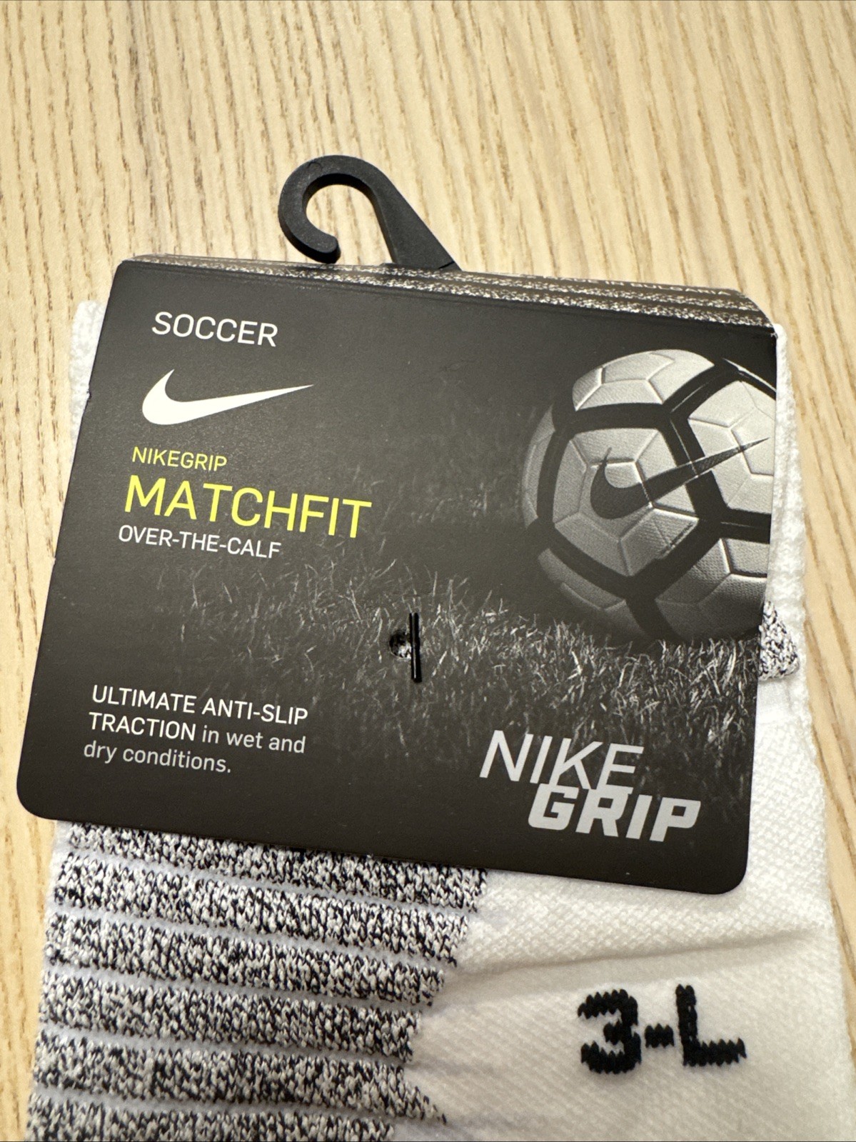 Nike Grip Matchfit Soccer Socks Over-The-Calf White Grey 3-L NEW