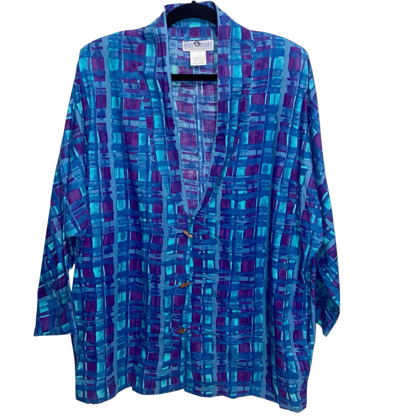 The Daily Planet Jacket Womens XL Vintage Artsy Boho Lagenlook Pockets Colorful