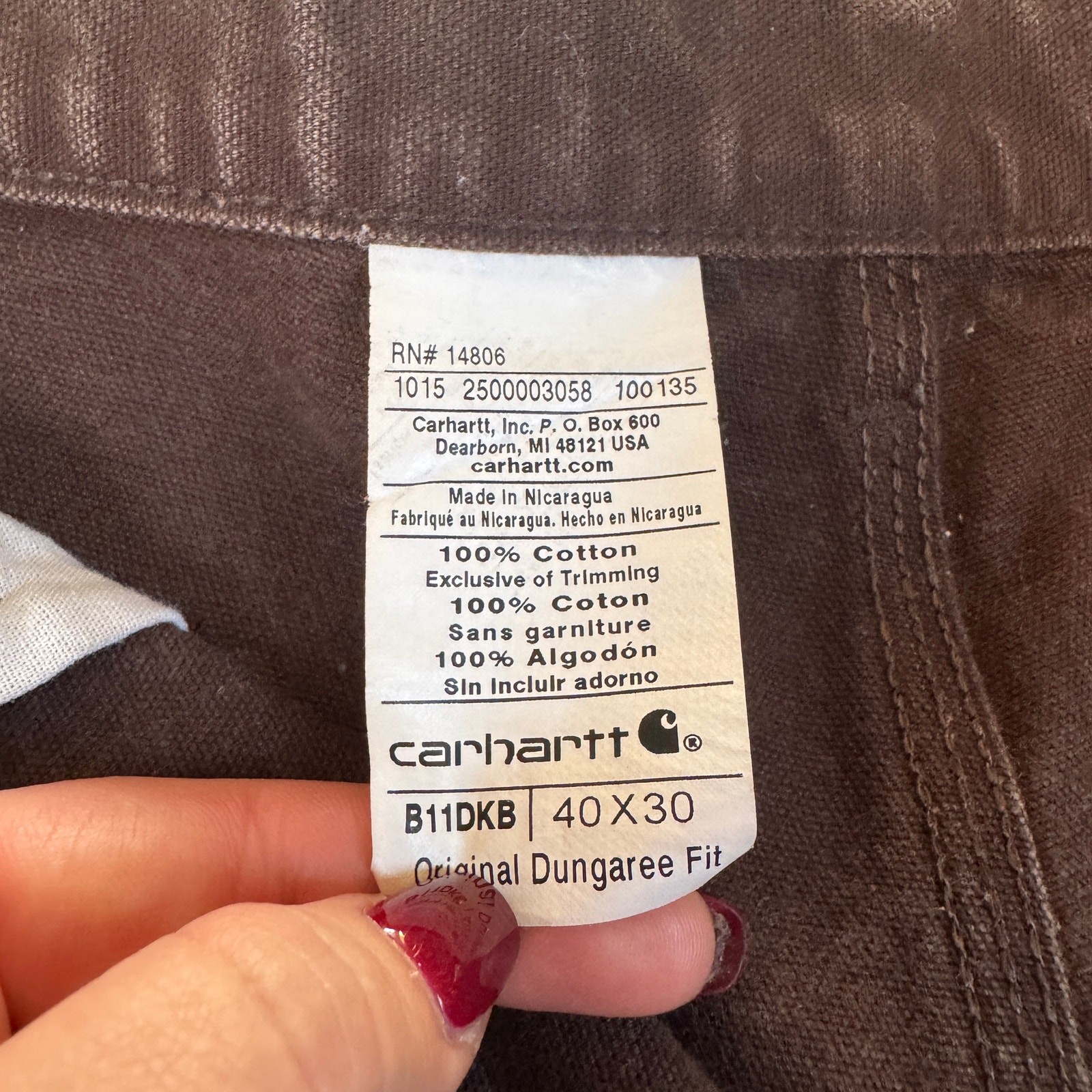 Carhartt B11 DKB Original Dungaree Fit Duck Carpenter Pants Brown 40×30 Utility