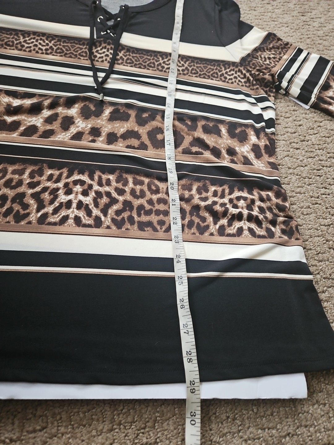 Chico’s Classic Leopard Stripe Lace Up Tunic 3/4 Sleeve Sz 3 16 XL NWT