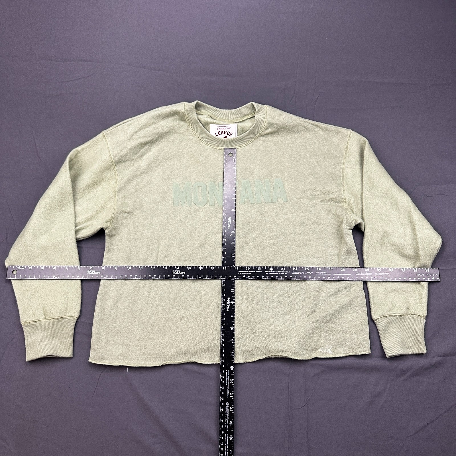 League Collegiate Sweatshirt Womens Medium Sage Green Montana Logo Fleece Lined