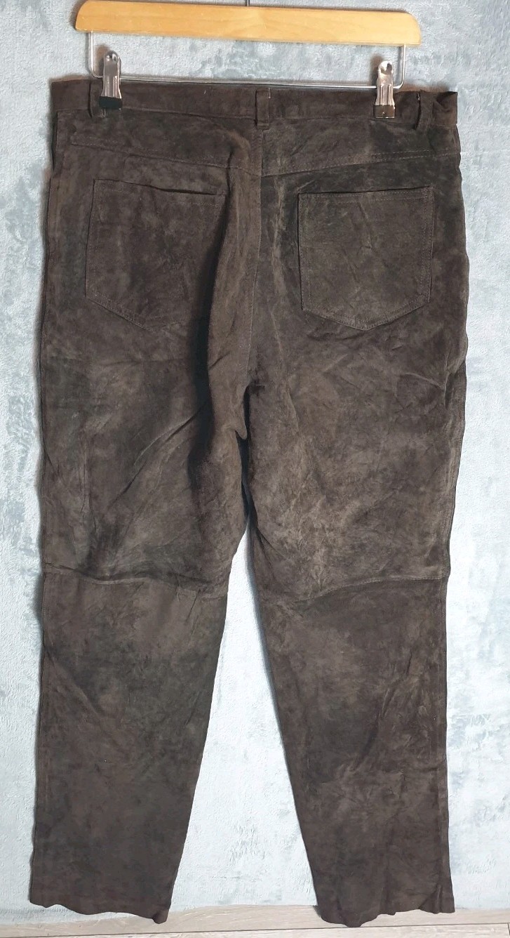 Rafaella Sport Brown Suede Leather Trousers W34 L31 High Rise Straight Vintage
