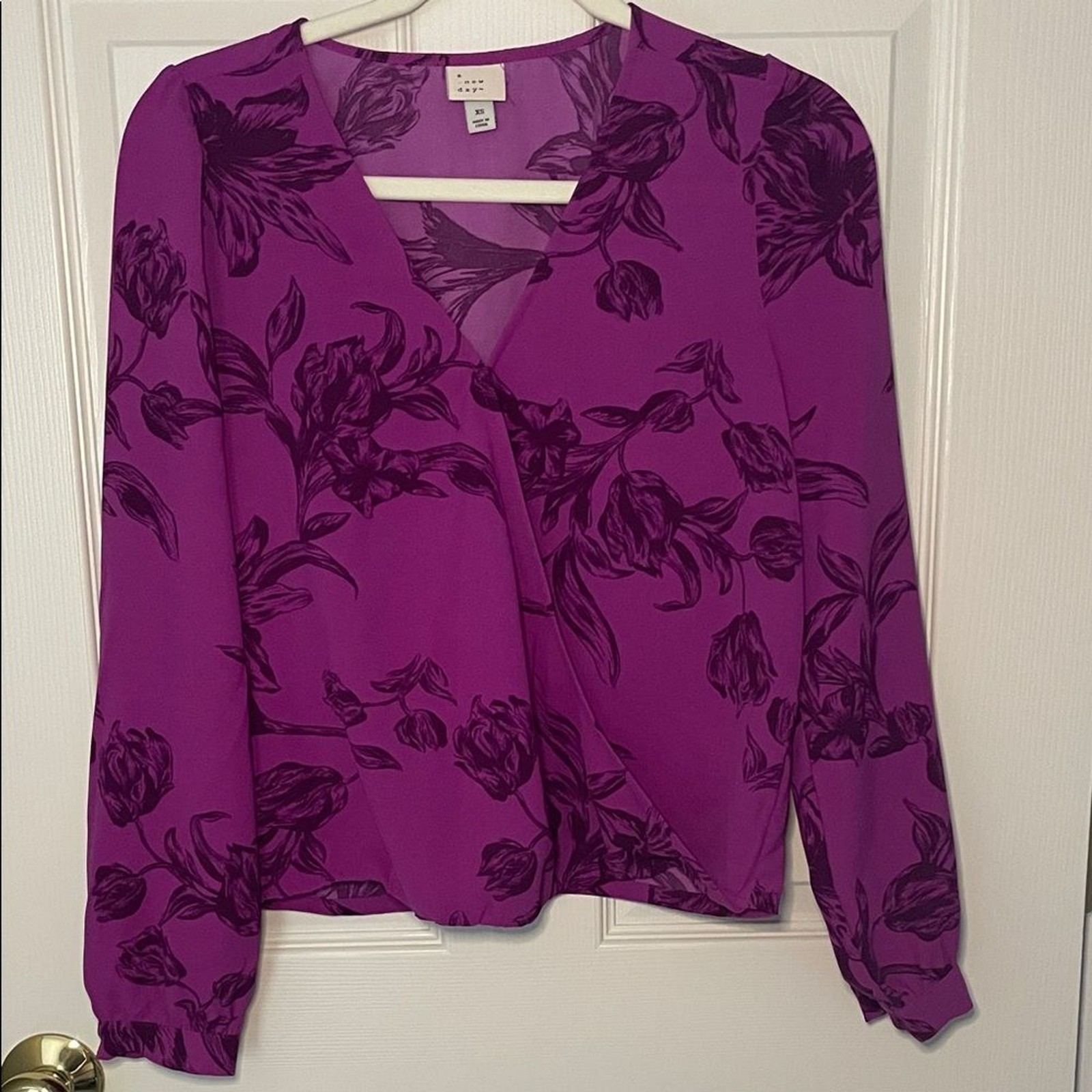 a new day Purple Floral Surplice Blouse