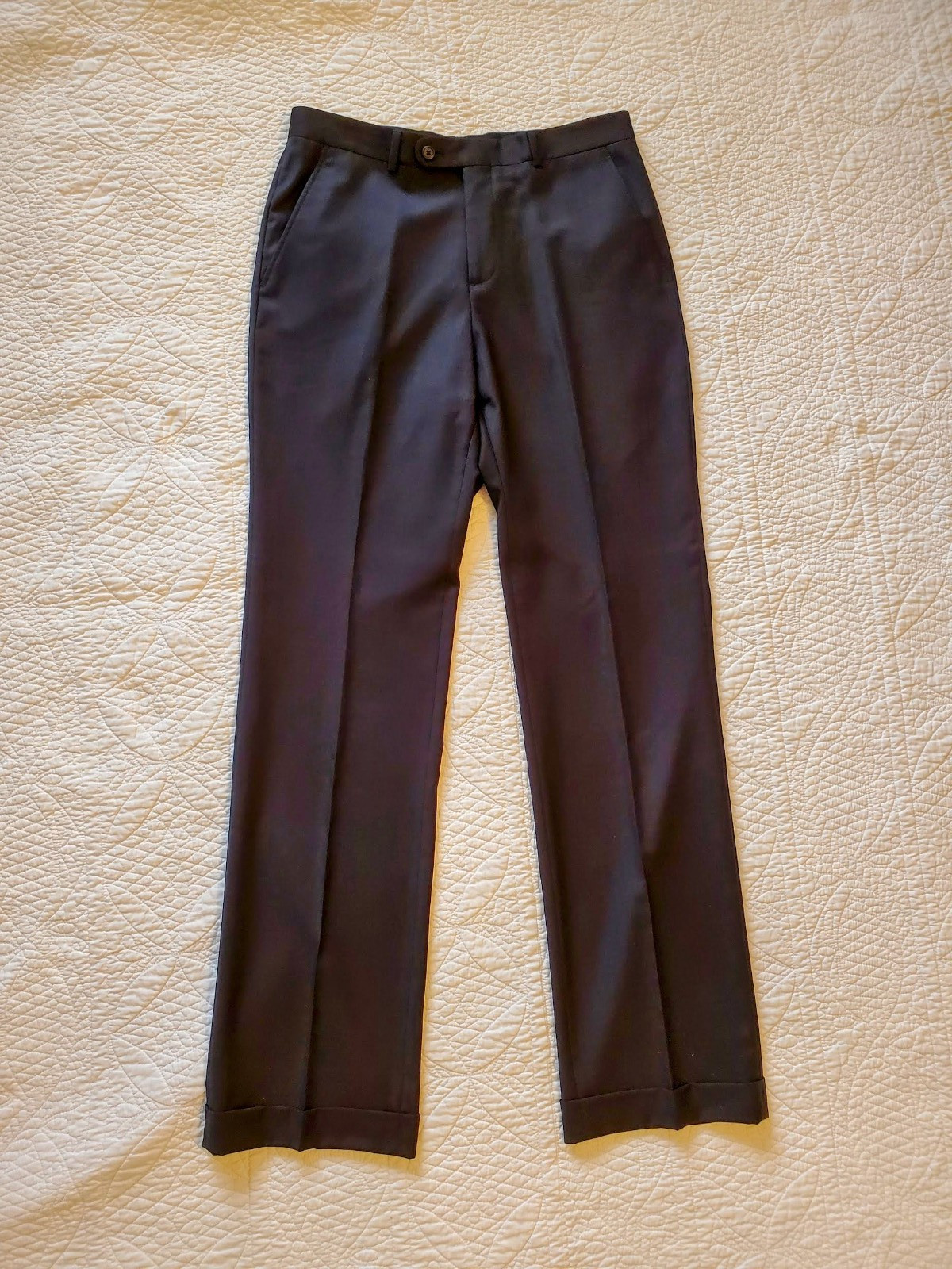 Mens 2 piece suit 36L 32×34 charcoal gray 120s wool tall thin peak lapel