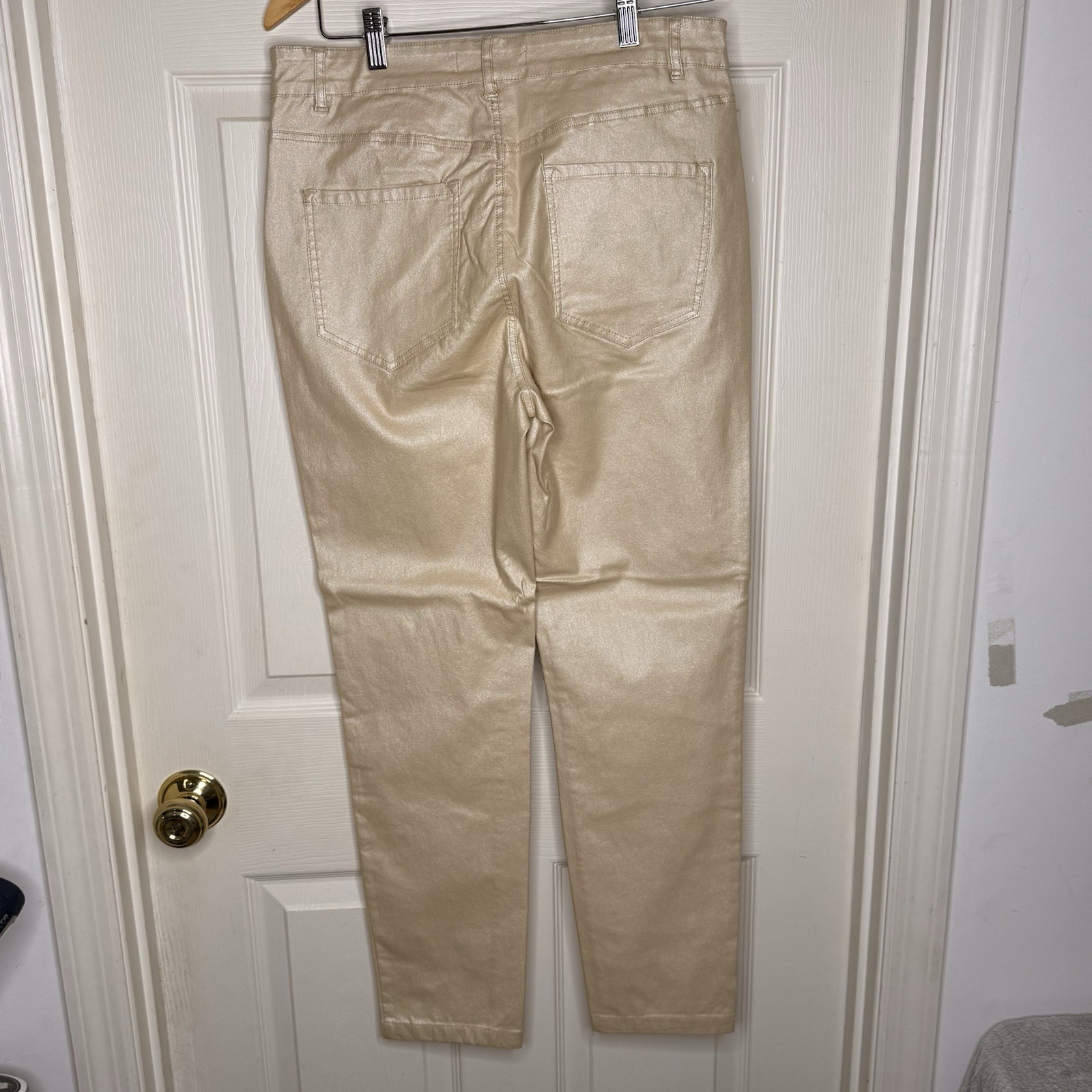 Grace + Emma Gold Metallic Coated Jeans Women Size 10 Stretch High Rise Pants