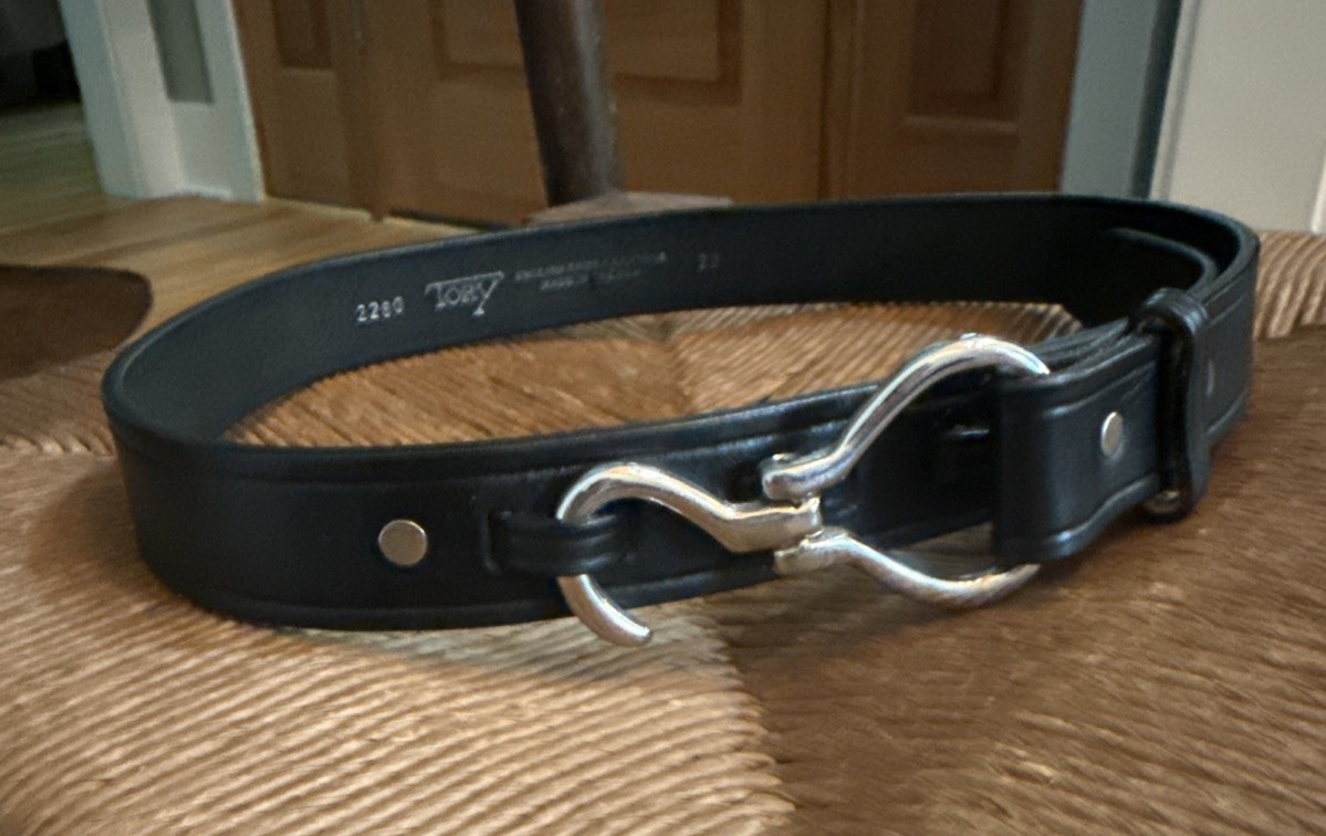 TORY Belt with Hook, English Bridle Leather, Black, Plain, Men’s, 2280 Sz 32 USA