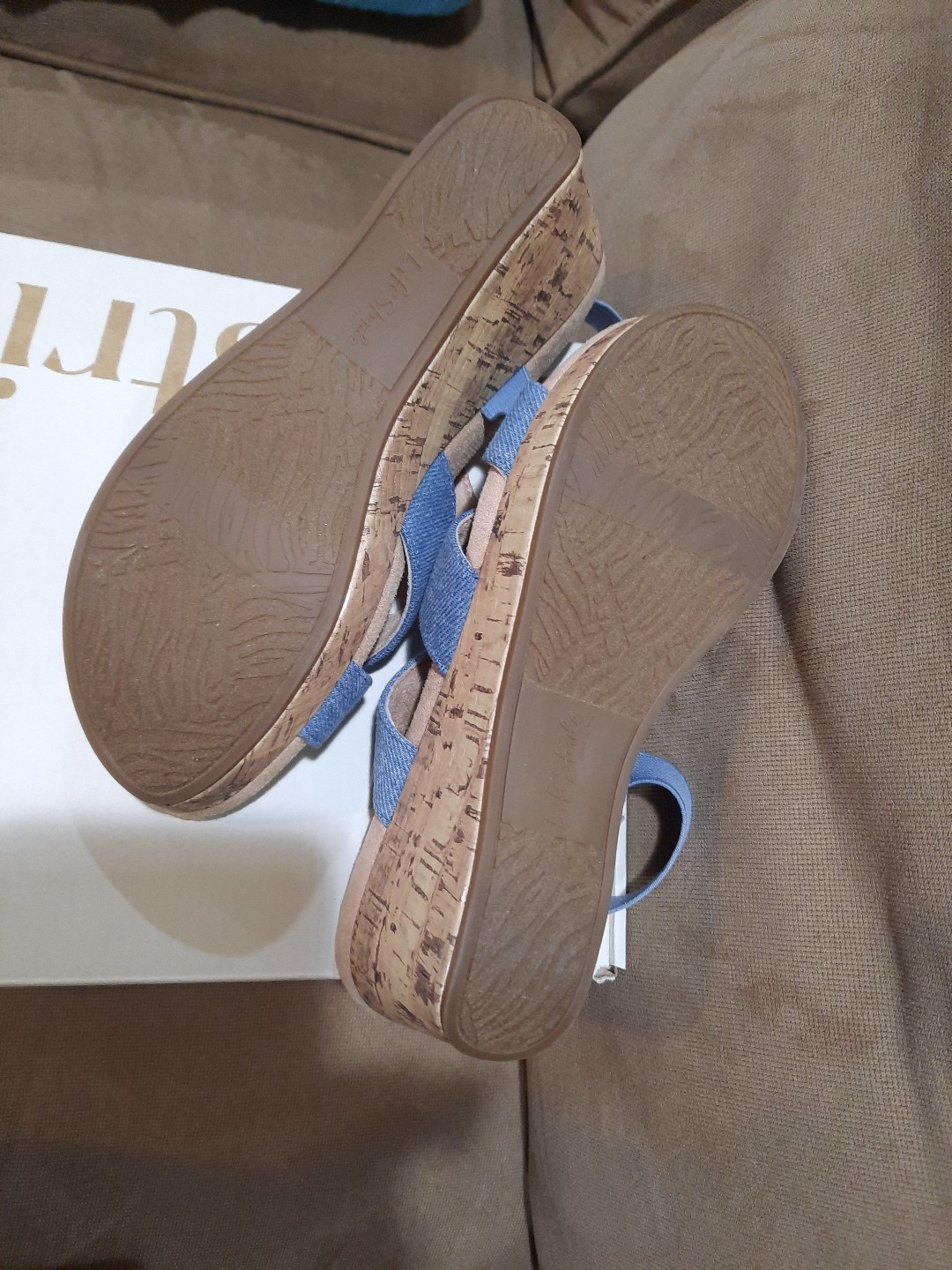 NEW Life Stride Delta Blue Denim Strappy Wedge Sandal Sz. 6.5 Comfort Technology