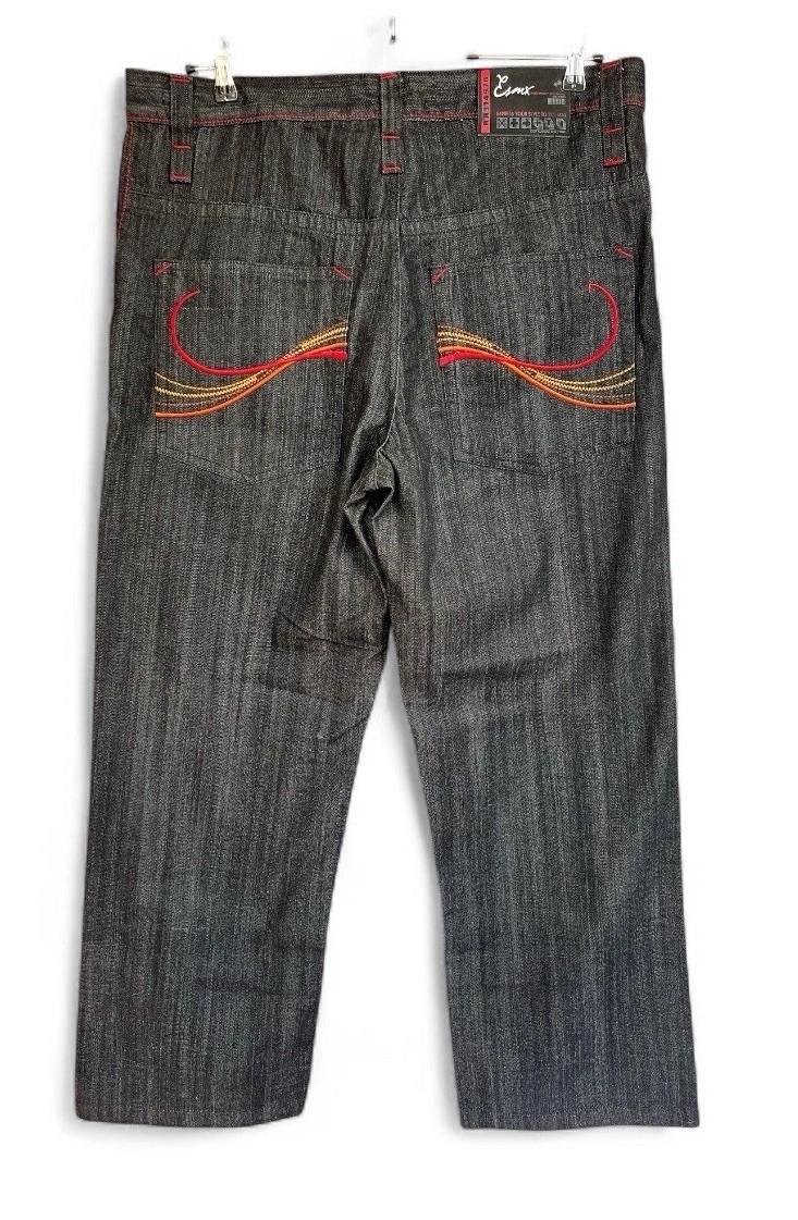 ESMX Y2K Baggy Wide Leg Skater Grunge Punk Embroidered Jeans 38×32 Streetwear