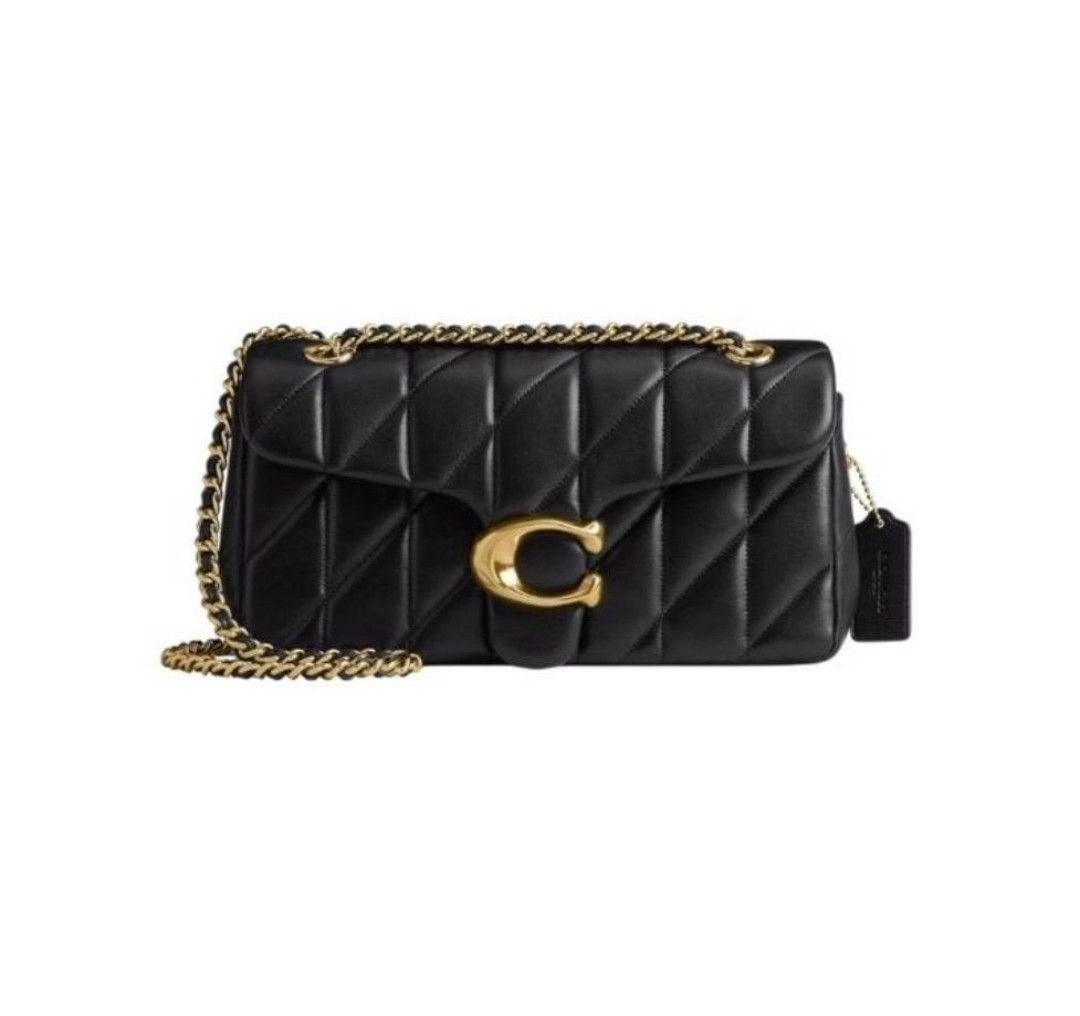 COACH CP150 Tabby Bag Leather with Chain Strap, Black, Zip Inner Snap Pockets