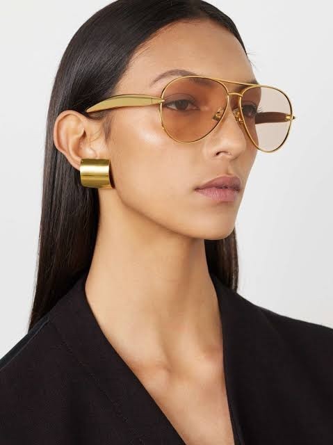 Bottega Veneta BV1305S Gold Frame Light Brown Lens Unisex Aviator Sunglasses
