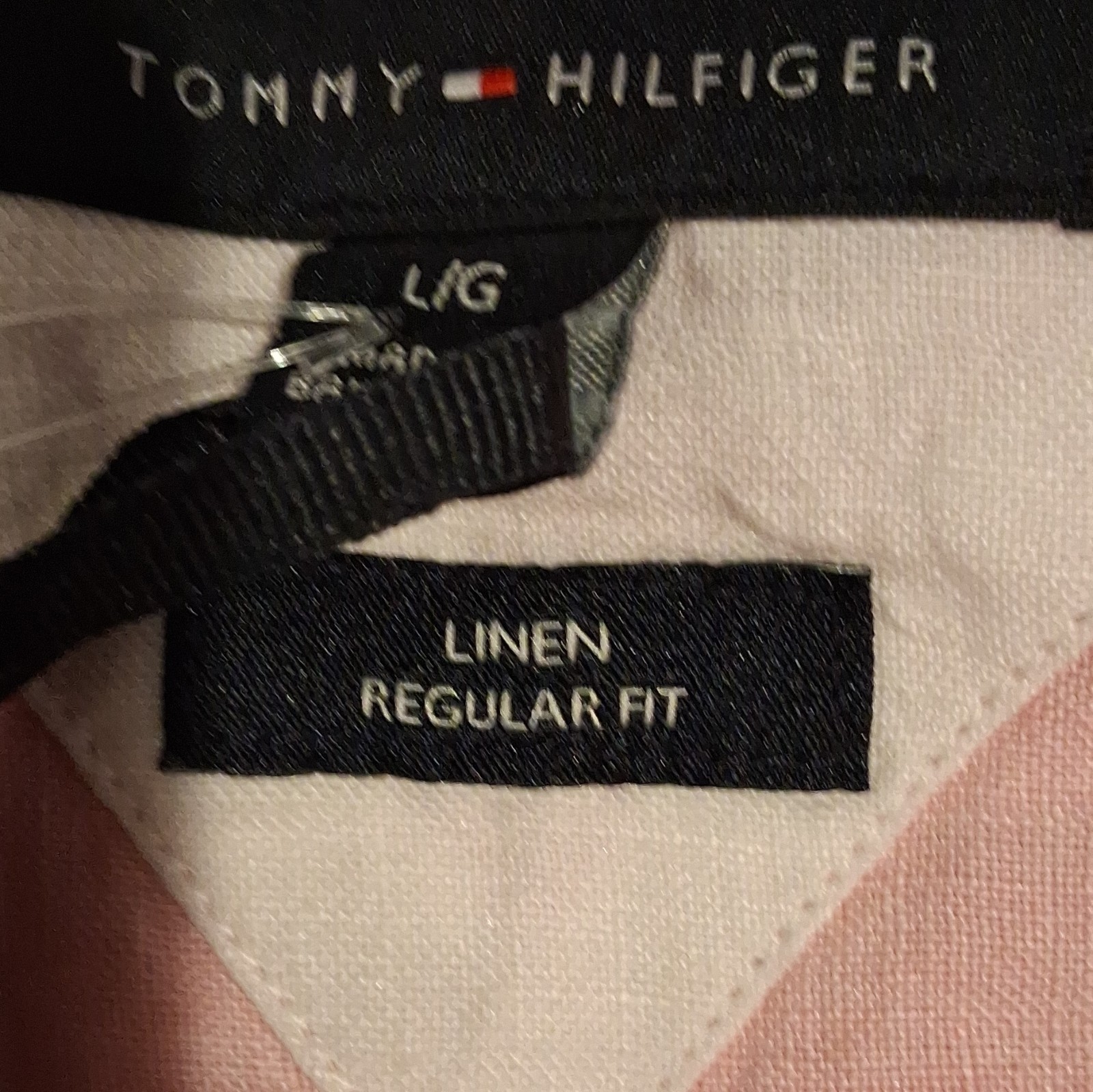 Tommy Hilfiger Men’s Linen Regular Fit Pink Short Sleeve Button-Down L/G