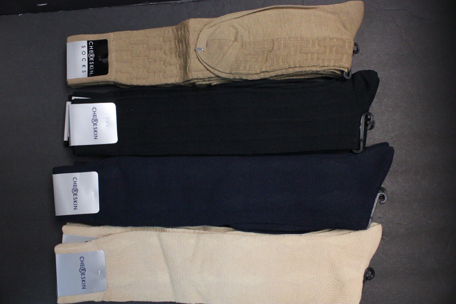 4 pair Knee high Socks Men’s Over the Calf Cotton Blend Socks Black tan navy