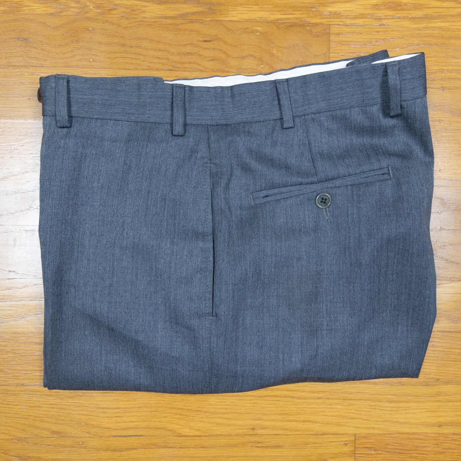 Brooks Brothers 346 Dress Pants 35×32 Gray 100% Wool Flat Front Unhemmed Mens