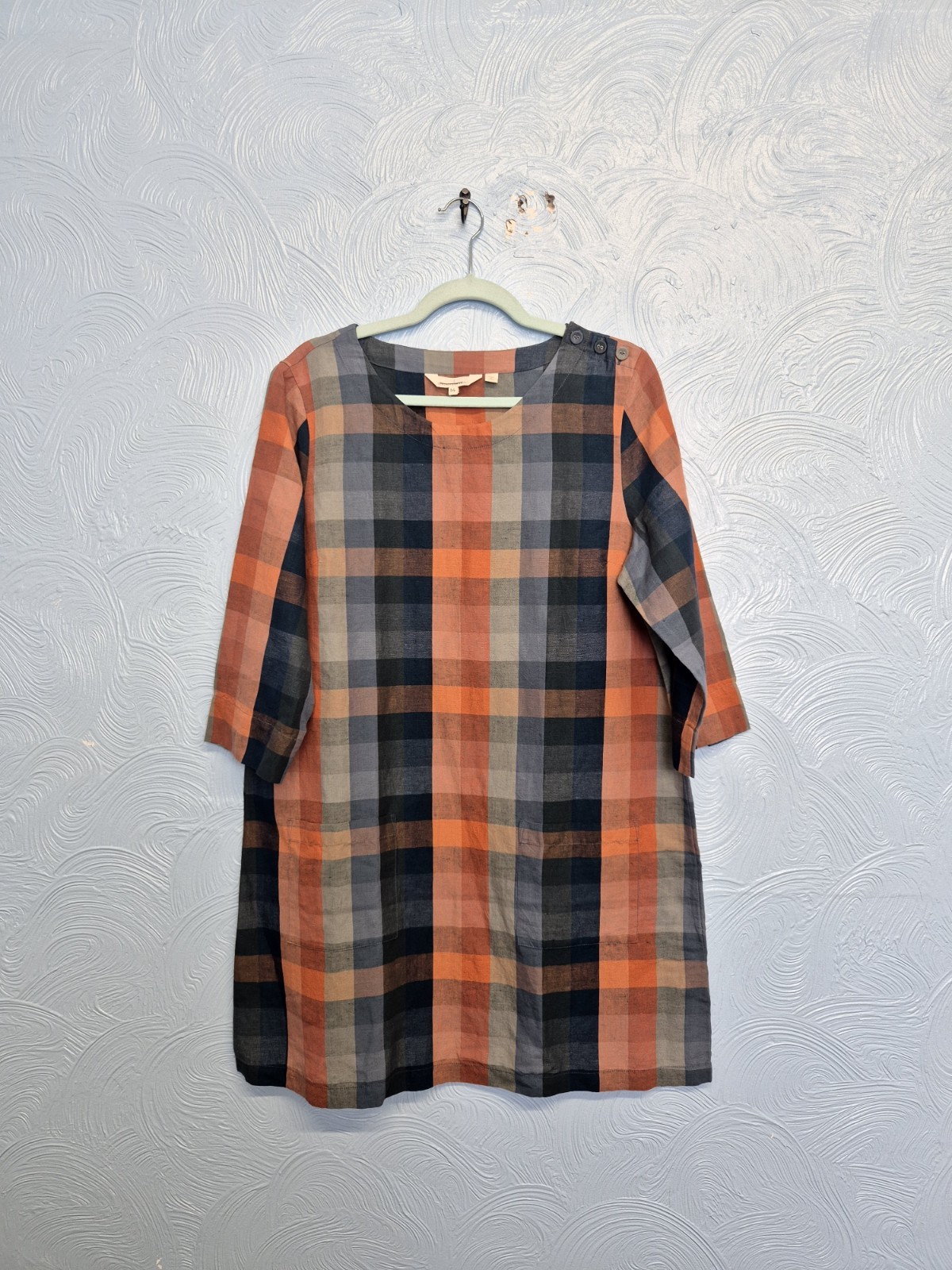 Seasalt Tunic Size 14 Check Pattern Linen Blend Glowing Skies Dress Orange Navy