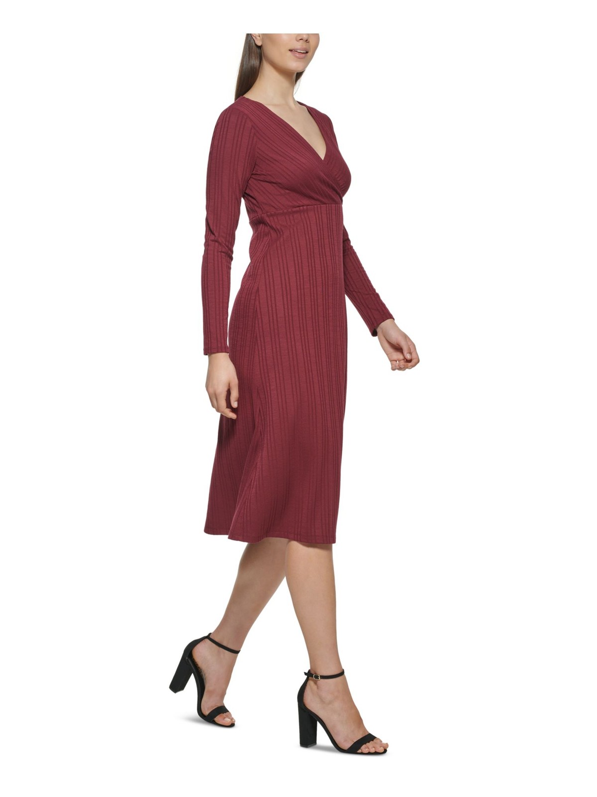 KENSIE Womens Knit Lined Pullover Long Sleeve Midi Wear To Work Dress