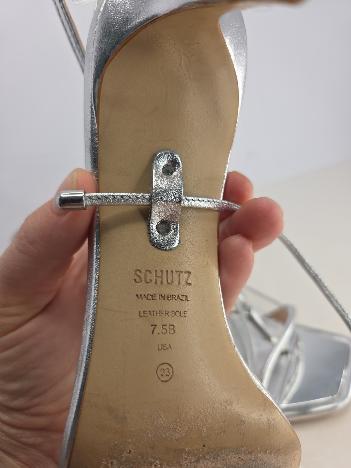 Schutz High Silver Leather Sandal w/Detachable Leather Gladiator Ties Sz 7.5B