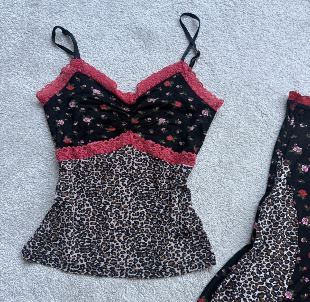 French Morgan De Toi Floral And Leopard Two Piece Set With Lace – Size S