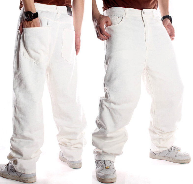 Men’s White Jeans Hip hop Pants Baggy Trousers Oversized 32 34 36 38 40 42 44 46