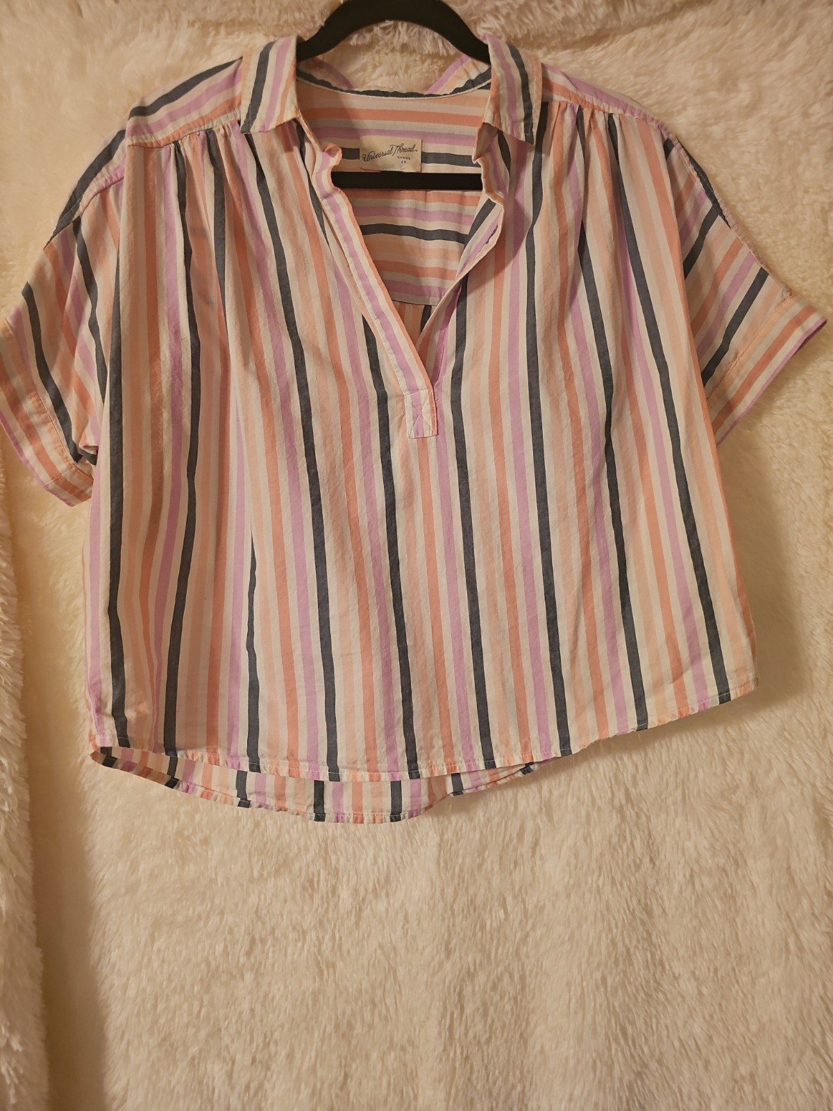 Universal Thread Multicolored Striped Cropped Collared Top Size L