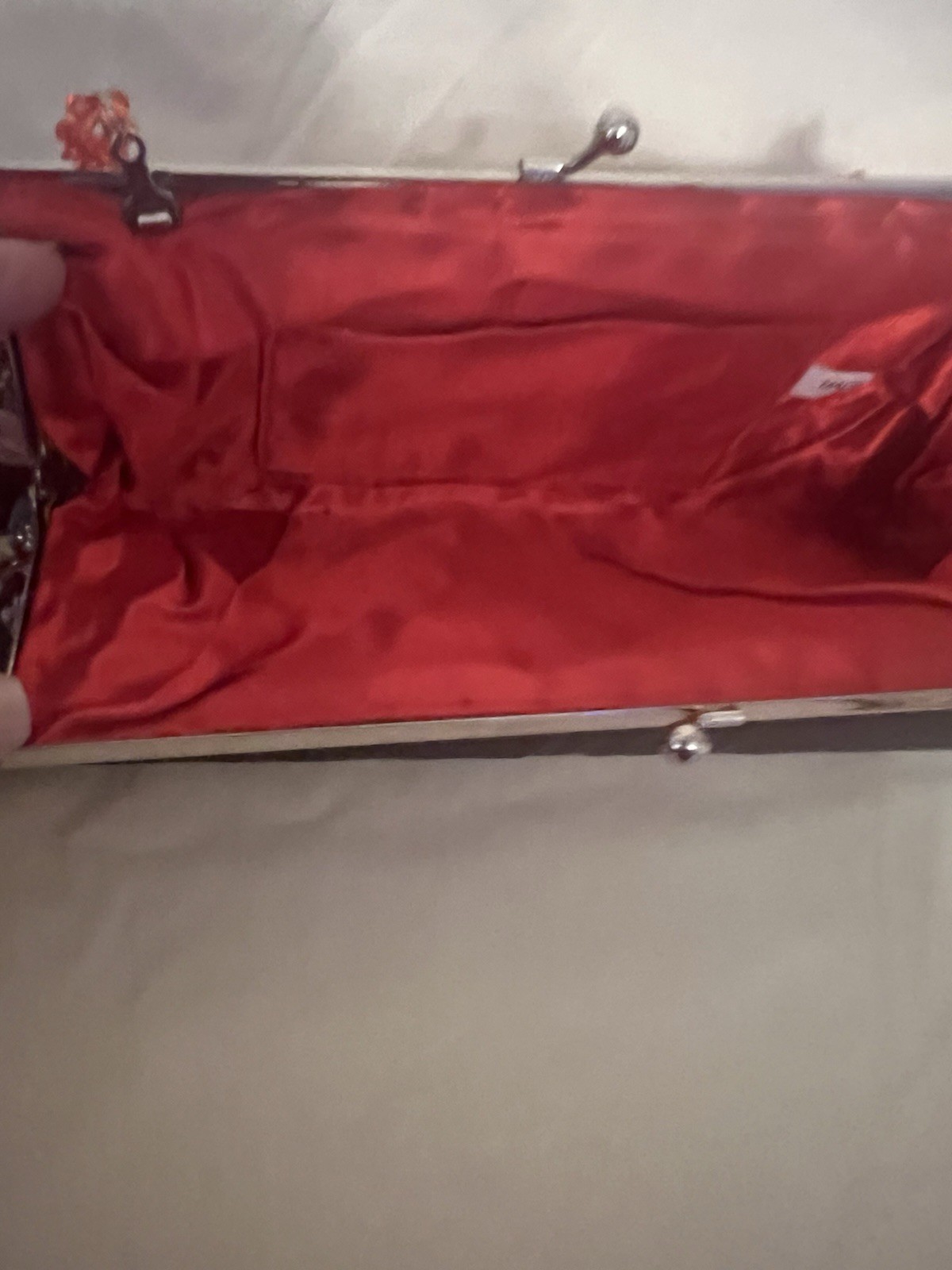 NEW Red Beaded Sequin Floral Lock Clutch satin Lined three lengths
