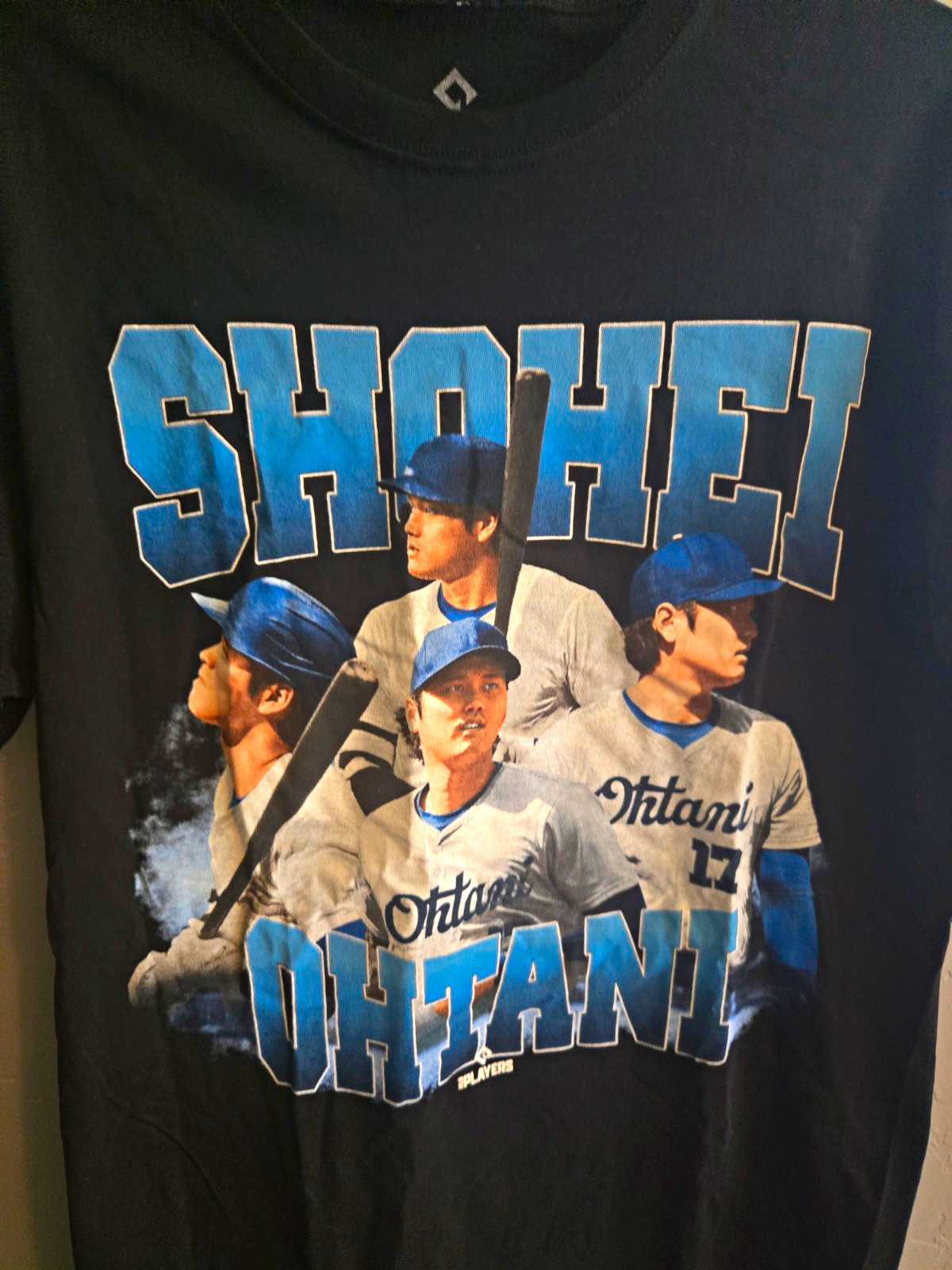 MLB Players Shohei Ohtani Black Graphic Print Logo Men’s Jersey Cotton T-Shirt M