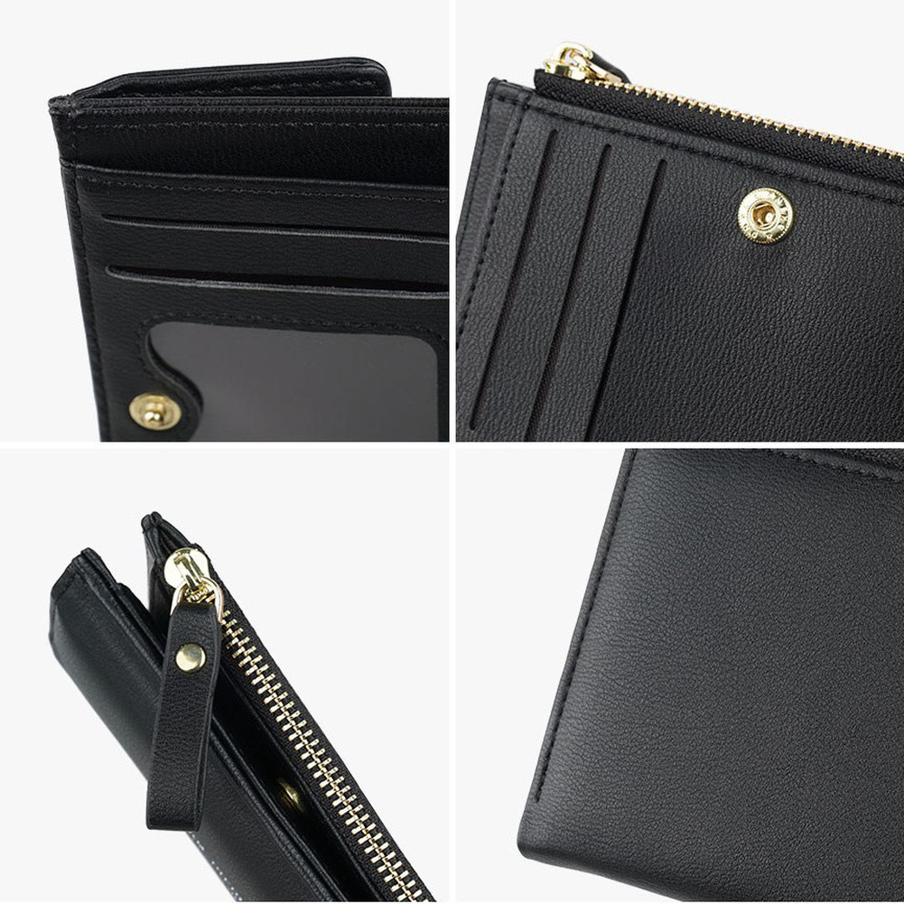 RFID Blocking Leather Bifold Wallet with Zipper Coin Pocket Lady Fashion Clutch
