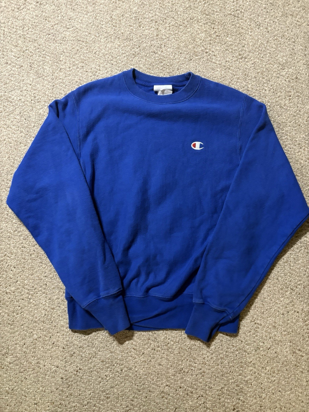 Y2K Champion Reverse Weave Sweatshirt Mens Small Blue Sweater Crew Neck