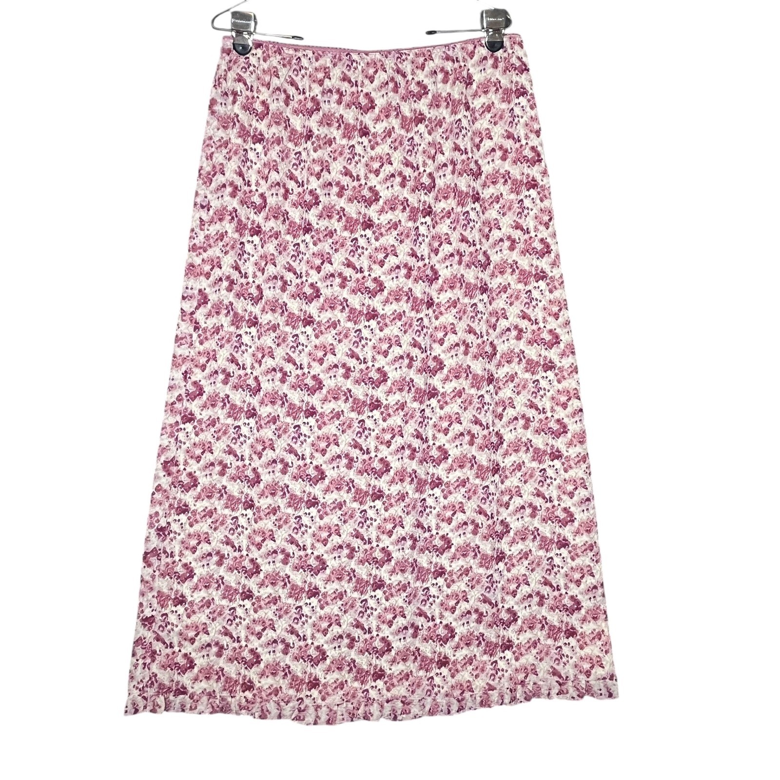 Kathy Ireland Maxi Skirt L Pink Floral Cottagecore Romantic Ruffle Hem Y2K 90s