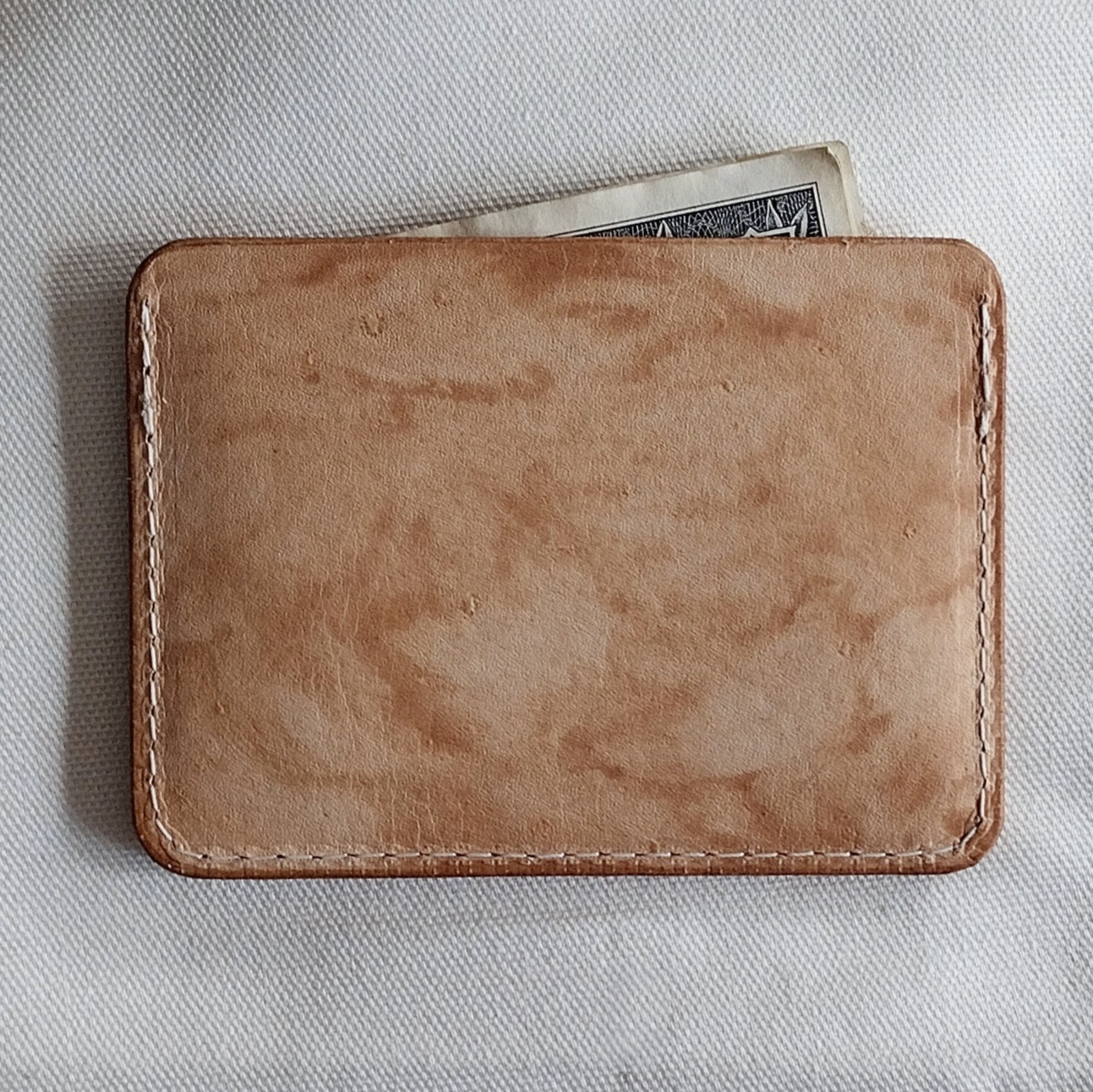 handmade natural veg tan real leather card holder 3 pocket infused with wax