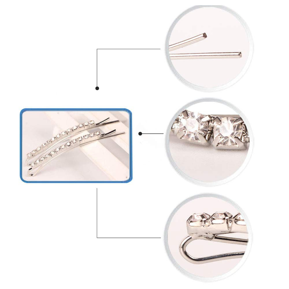 12 Pieces Rhinestone Bobby Pins, Silver Metal Hair Clips Diamond Bobby Pins Crys