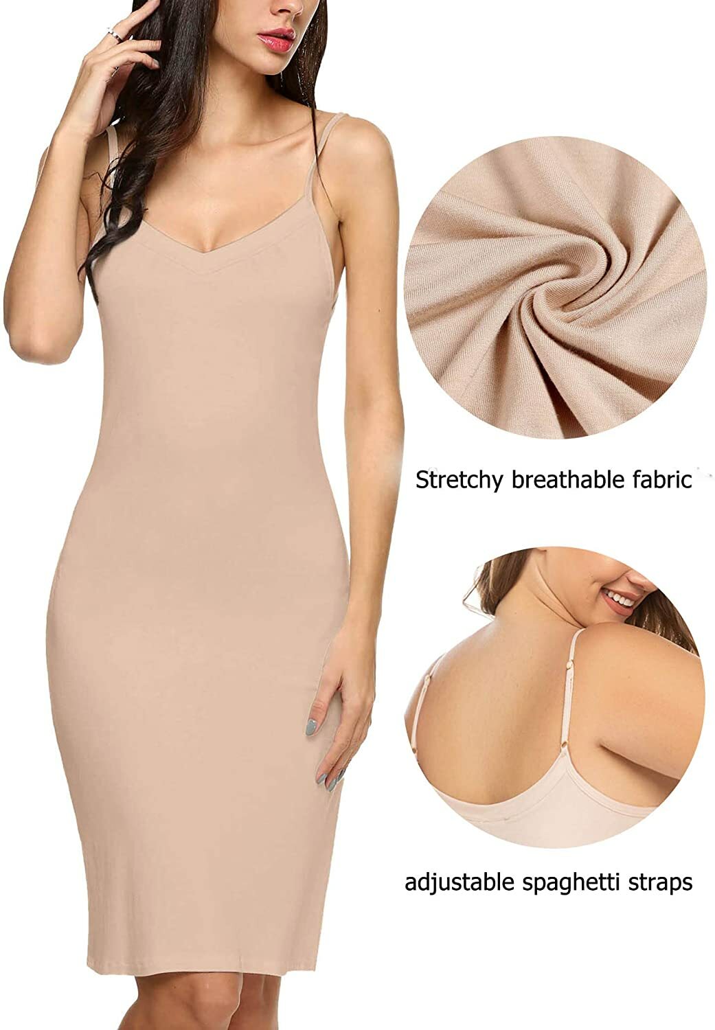 US Women Long Cotton Blend Spaghetti Strap Full Slip Under Dress Liner Nightgown