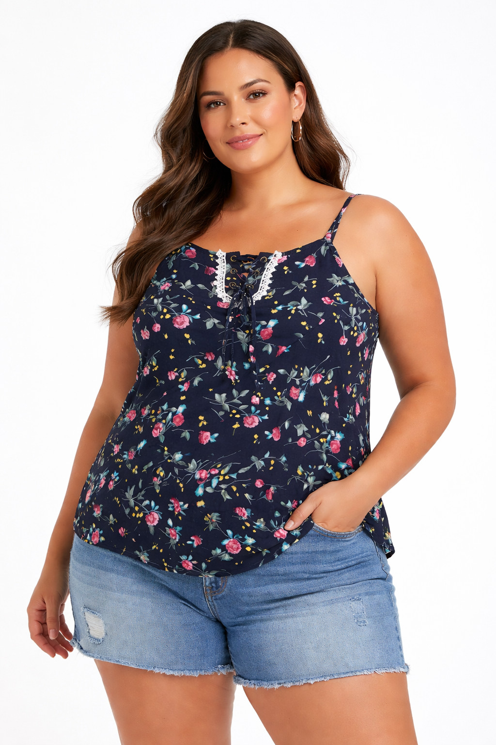 Women’s camisole navy blue spaghetti straps moody floral Romantic Soft Girl 1XL