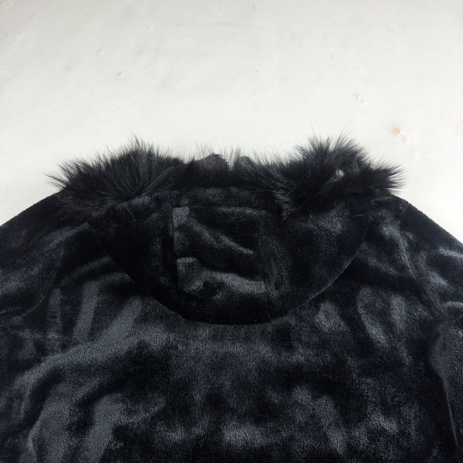 Mens Black Faux Fur Zip Jacket Plush Hooded Soft Y2K Winter Streetwear Cozy