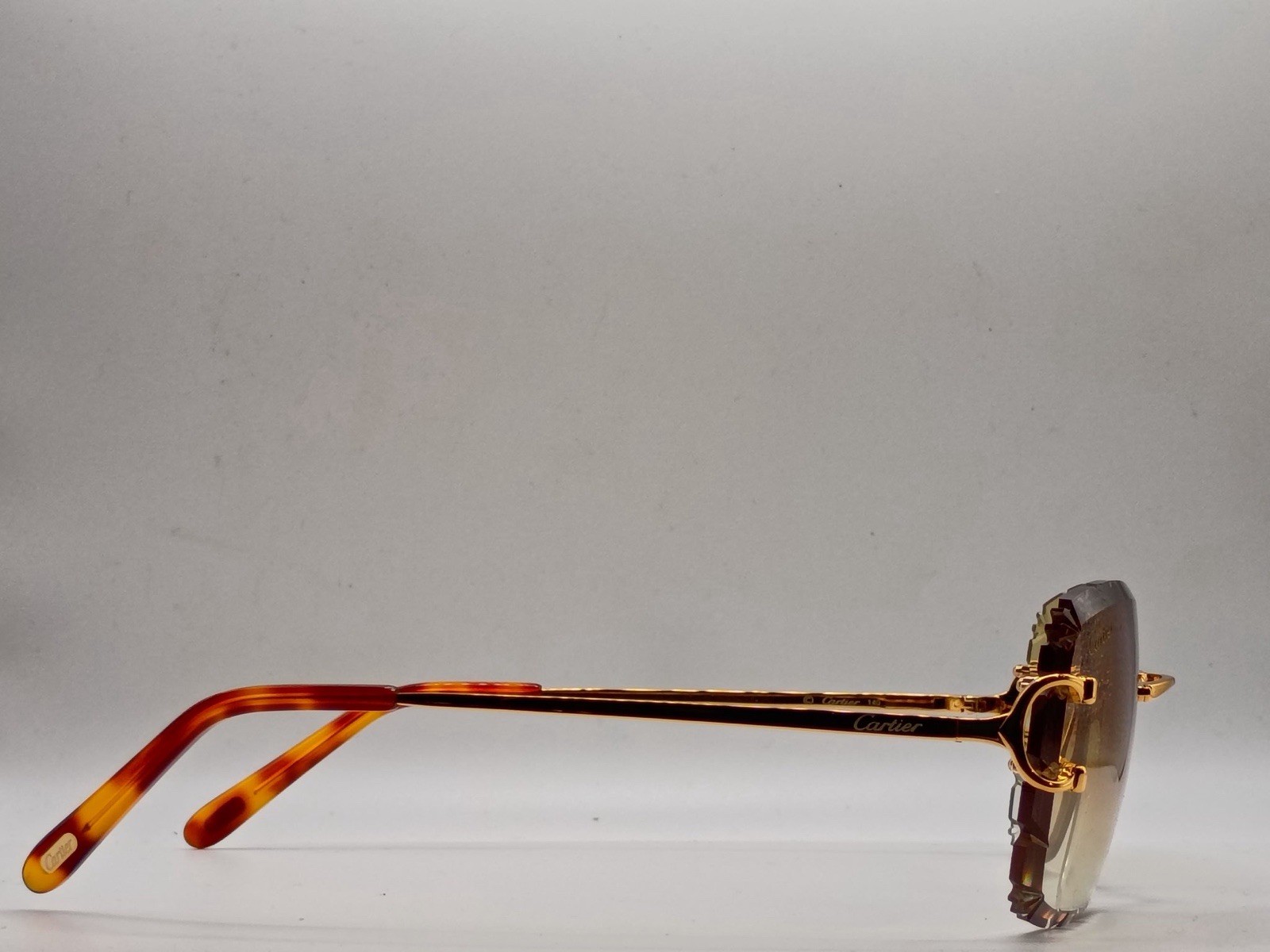 Cartier C Wire Diamond cut Gradient Brown Men’s Sunglasses Gold CT00920 001