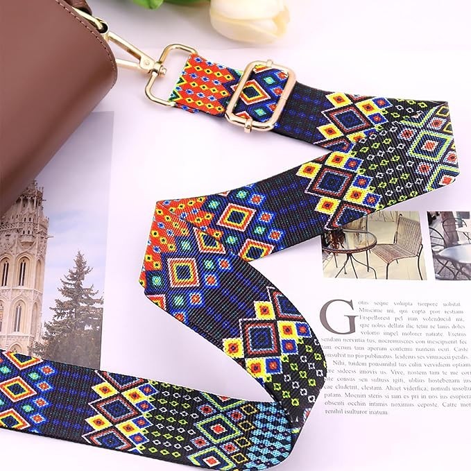 Purse Strap Replacement Guitar Style Multicolor Canvas Crossbody Strap for Handb