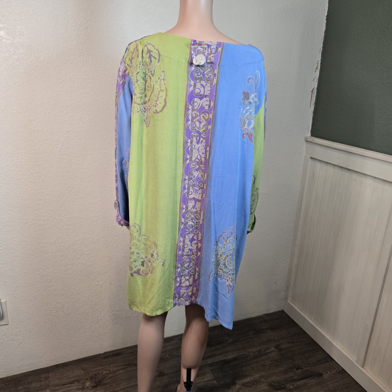 Soft Surroundings 100% Rayon Teal Green Purple Button Blouse Overlay Tunic 2x