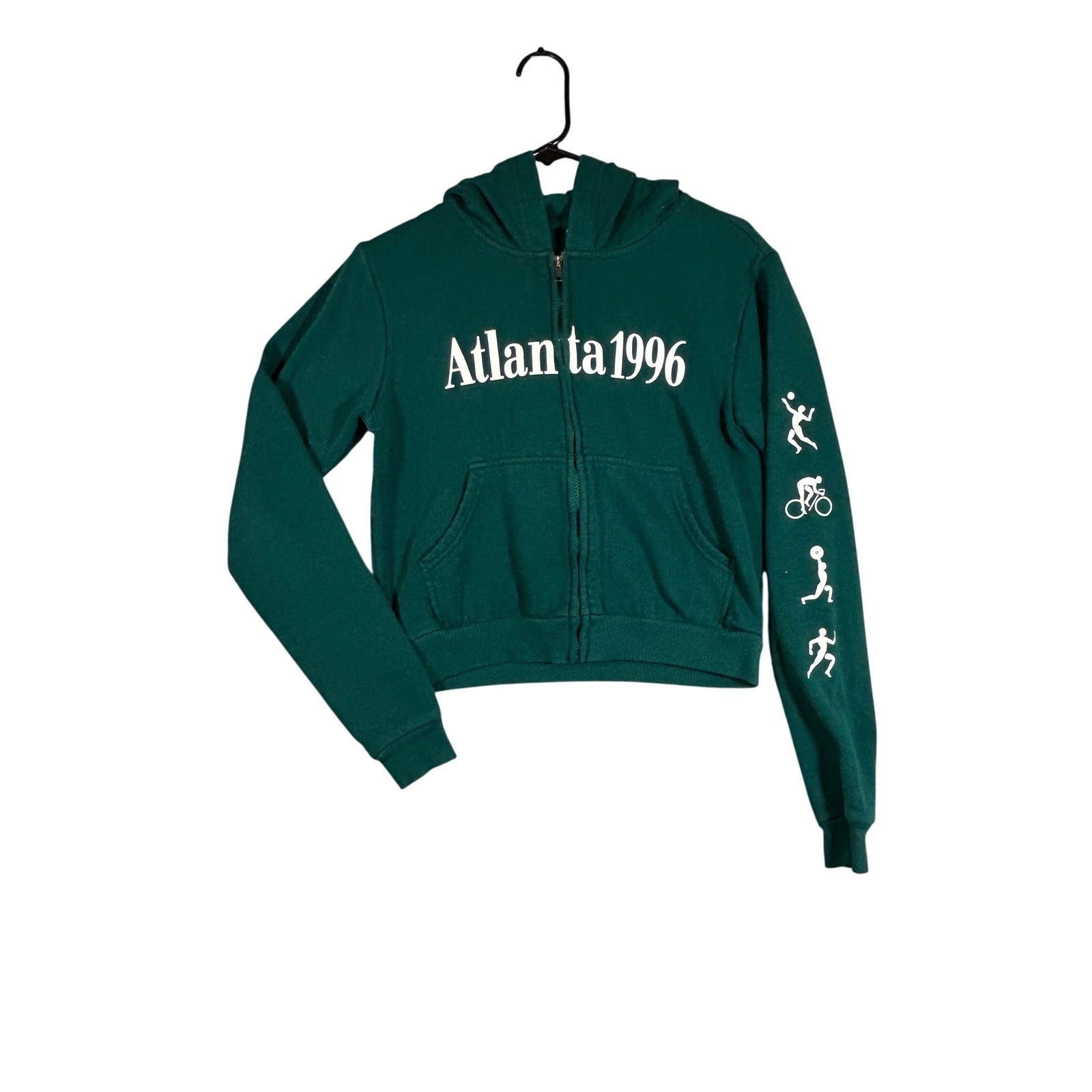 Vtg Atlanta 1996 Olympic Women’s Small Hoodie Heritage Green Sweatshirt Crop