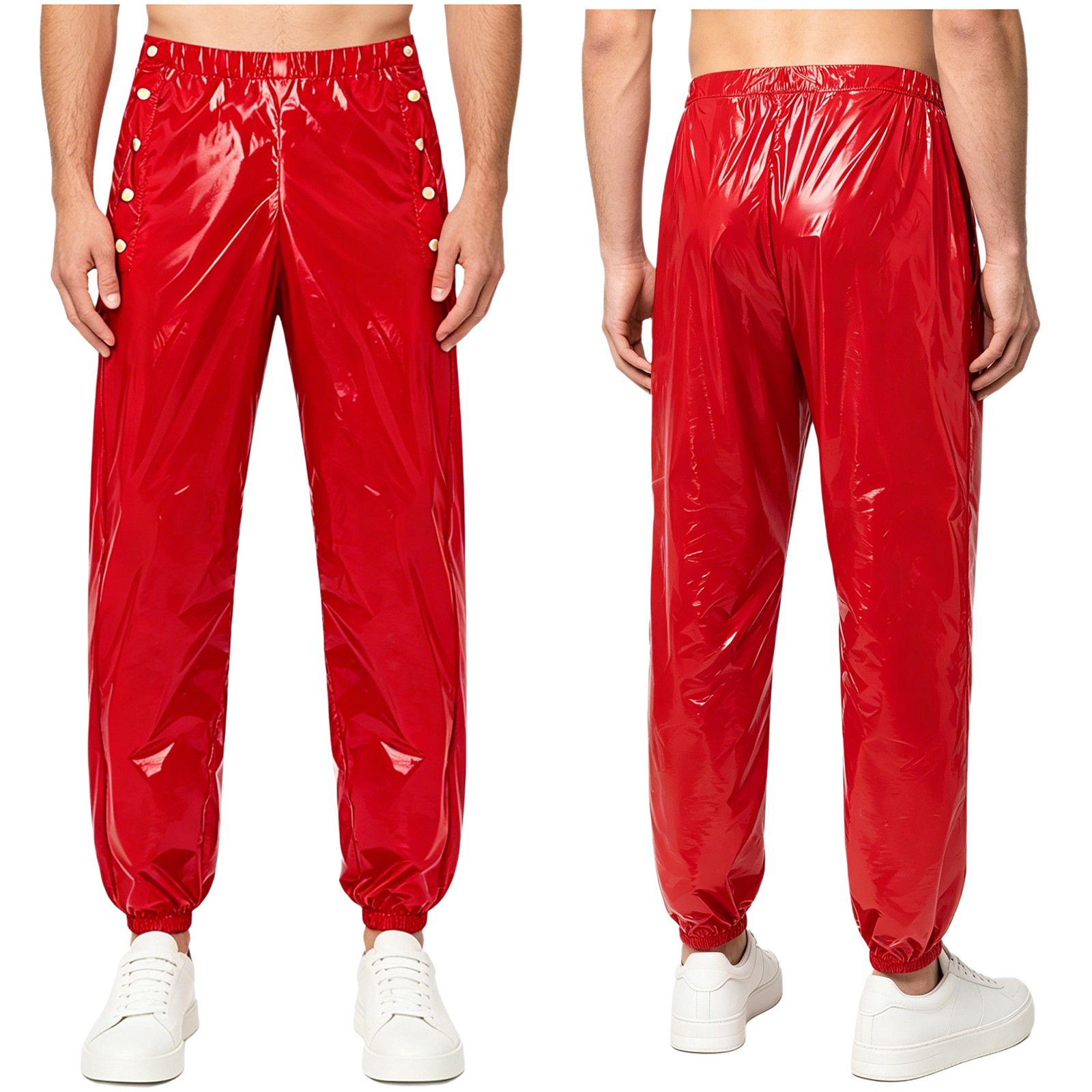 US Men Reusable Plastic Panites Pvc Wet Look Shorts Zipper Pockets High Waist