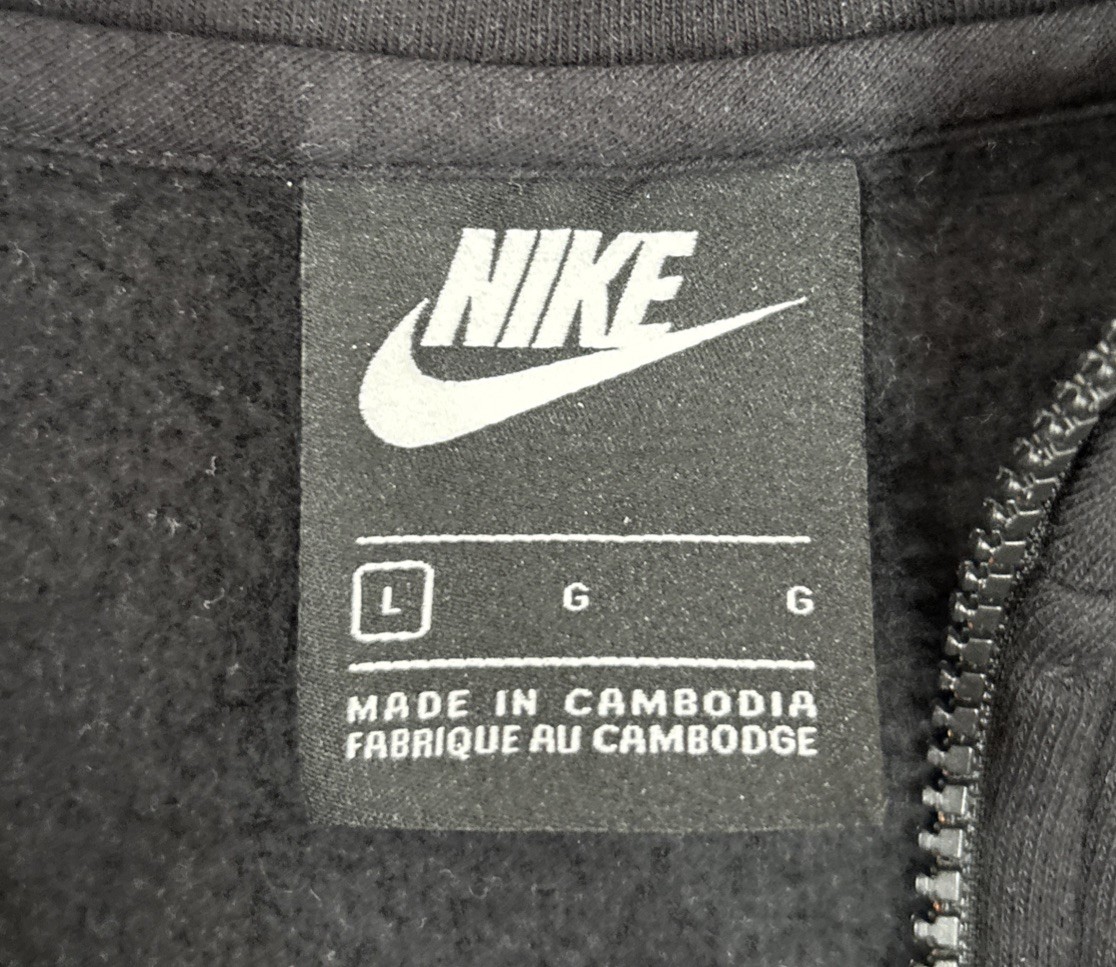 Nike Hooded Zip Up Thumb Holes Black Boys Size Large Cotton Polyester Blend