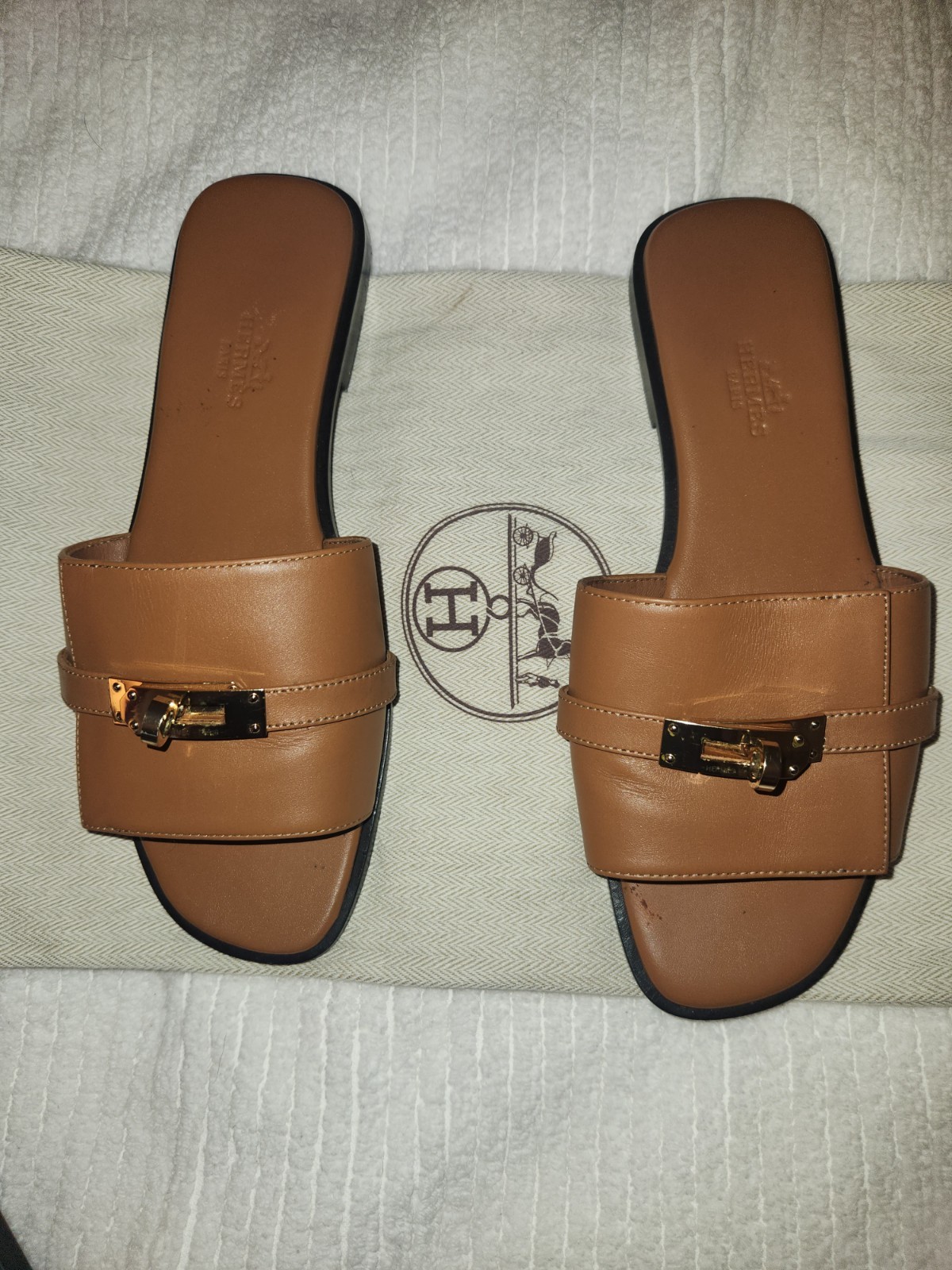 Authentic Preloved Hermes Giulia Sandals In Natural Calfskin Leather Size: 40
