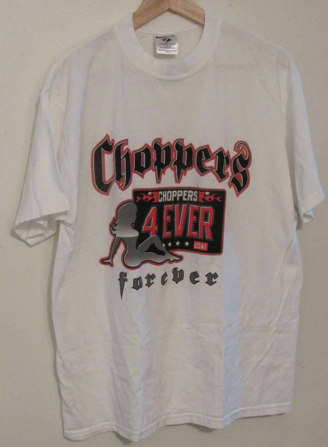 Choppers Forever Mens Biker T-Shirt Large White 100% Cotton Motorcycle USA