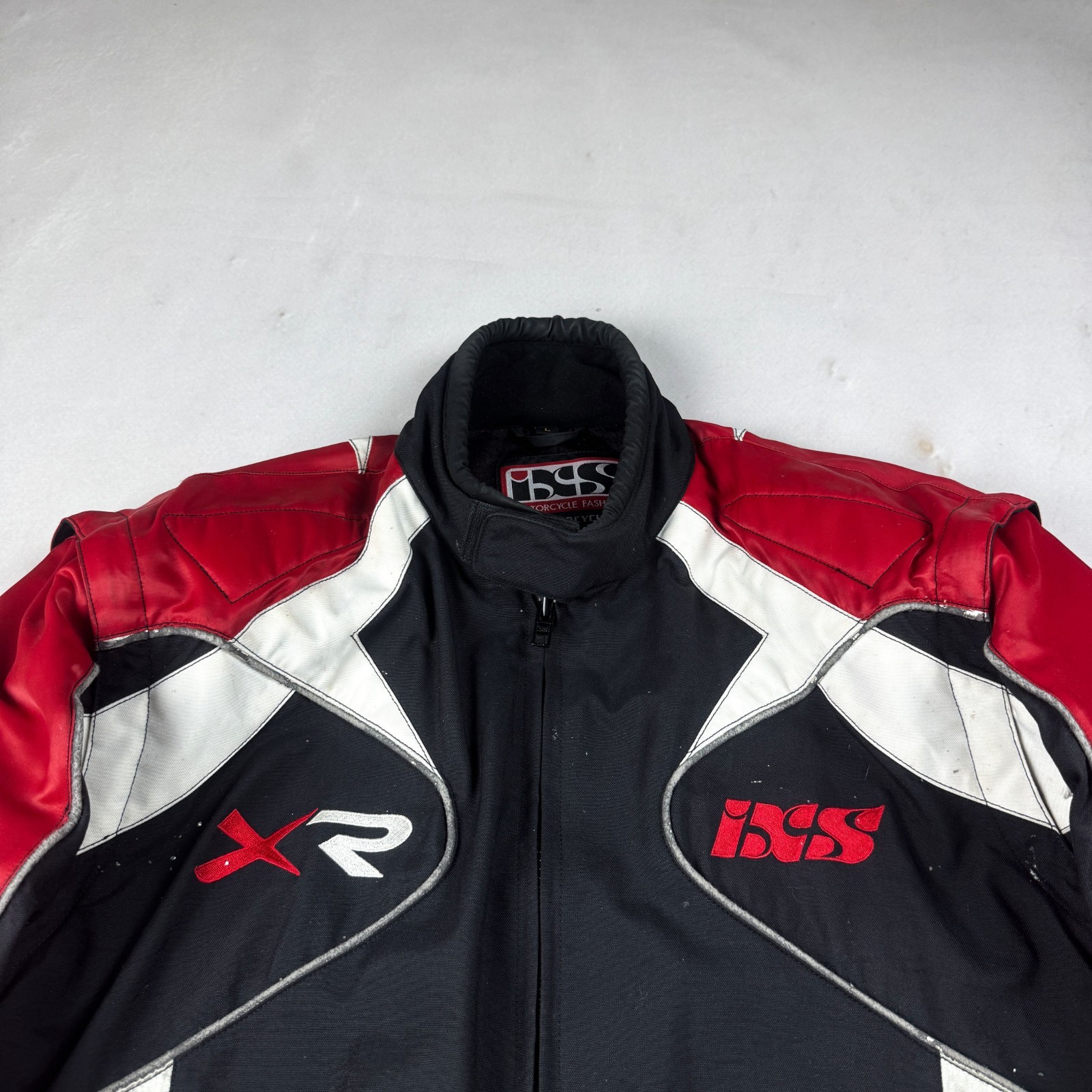 Mens Vintage IXS Racing Motorcycle Jacket Red Black Moto Biker Padded Y2K Racing