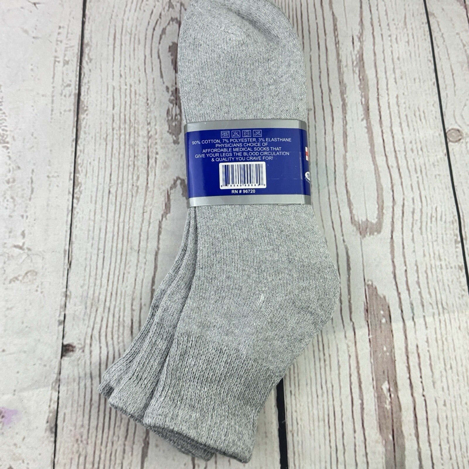3 Pairs Men’s Diabetic Socks Size 10-13 Gray Crew Lightweight No Binding