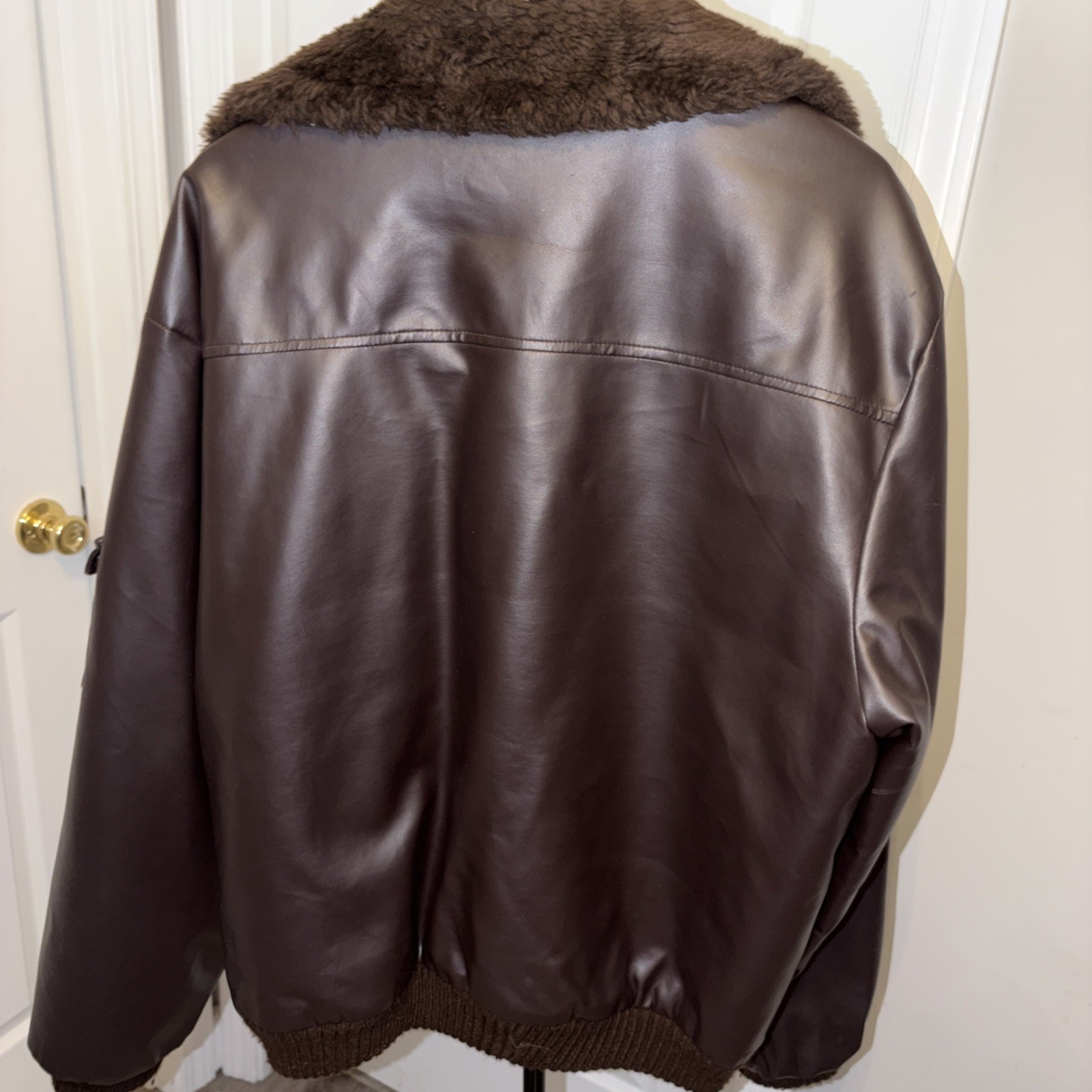 Vintage pu leather g1 bomber jacket XXL Faux Fur Collar Flapper Pockets zipper